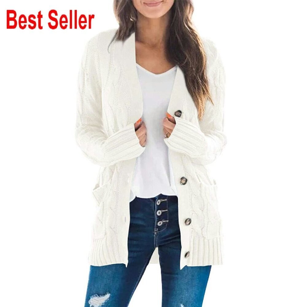 Button Down Cable Knit Cardigan Sweater Casual Oversized Chic Winter Wear